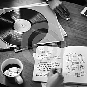 Human Hand Writing Notebook Vinyl Record Music Concept