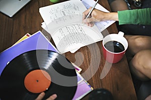 Human Hand Writing Notebook Vinyl Record Music Concept