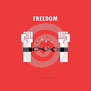 Human hands and broken chain with the bird symbols.Freedom concept.Vector illustration