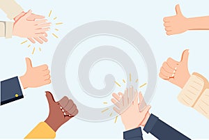 Human hands clapping. Applaud hands. Vector illustration in flat style. Many Hands clapping ovation and thumps up photo