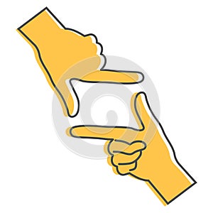 Human hands with frame gesture. Hands making frame with fingers. Line icon