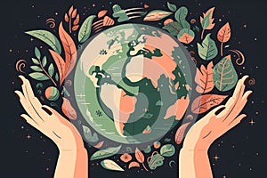 human hands holding the earth with non-polluting ecological energy sources