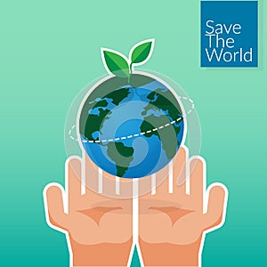 Human hands holding Earth, save the world concept. people`s volunteer hands planting green globe and tree for saving environment