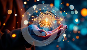 Human Hands Holding Futuristic Digital Interface Globe