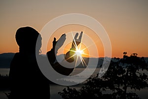 Human hands open palm up worship. Eucharist Therapy Bless God Helping Repent Catholic Easter Lent Mind Pray.