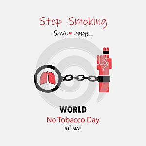 Human hands and Quit Tobacco vector logo design template.May 31st World no tobacco day.No Smoking Day Awareness Idea