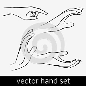 Human hands set, vector sketch style, gesture
