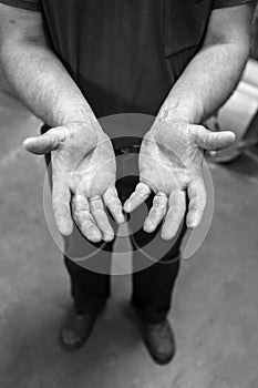 Human hands working on the production. Mechanic powertrain. 34 y photo