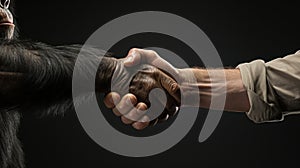 Human Handshaking With Chimpanzee in a Symbolic Gesture of Unity and Connection, AI Generated