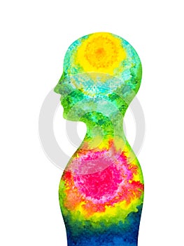 Human head abstract art mind spiritual mental health therapy watercolor painting illustration design drawing  energy meditation