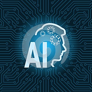 Human Head Artificial Intelligence Icon Over Blue Circuit Motherboard Background