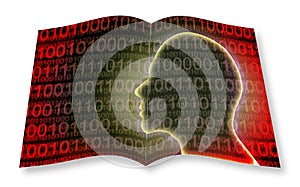 Human head with binary code on background - 3D render concept image - I`m the copyright owner of the images used in this 3D rende