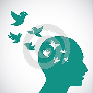 Human head and birds