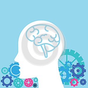 Human head, brain and gear concept for continuous work and creativity