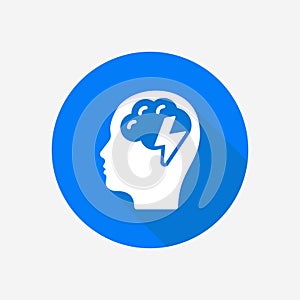 Human head with brain and lightning vector icon. Brainstorm concept.