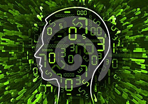 Human Head chaos of digital numbers.