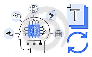 Artificial Intelligence Concepts Featuring Neural Network with Technology and Data Integration Icons