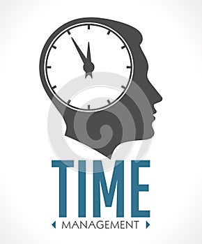 Human head with clock inside - time management concept