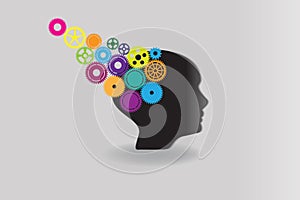 Human head with colorful gears. Ideas concept logo vector