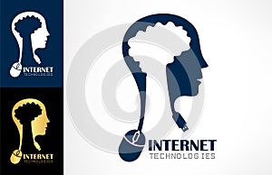 Human head and the computer mouse. Internet technologies logo.