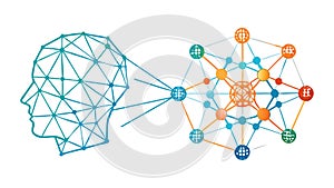 Human Head Connected to Neural Network, AI & Data Science, vector design Generative AI