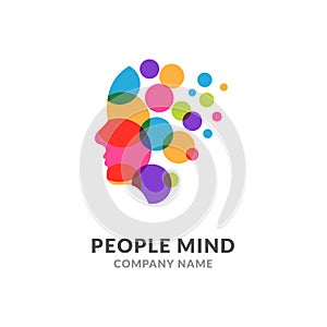 Human head face logo, creative brain man. Digital profile face innovation intelligence mind design logo