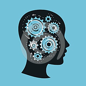 Human head with gears brain storming mechanism. Vector illustration