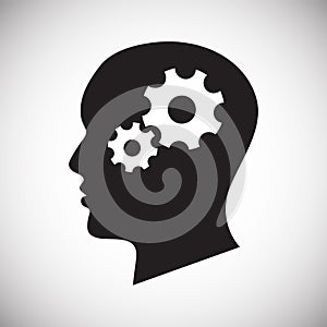 Human head with gears icon on white background for graphic and web design, Modern simple vector sign. Internet concept. Trendy