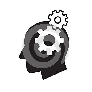 Human head gears tech logo, Cogwheel engineering technological inside brain, Artificial intelligence