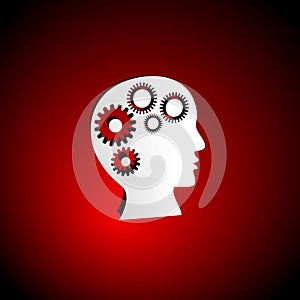Human head with gears white background,illustration