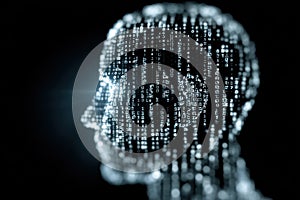 Human Head with Glowing Binary Code for AI Technology Concept