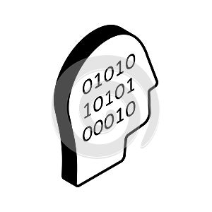 Human head having binary code, computer expert isometric vector design, programmers icon design