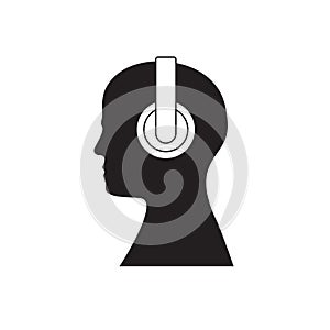 Human head with headphones isolated background. Vector illustration