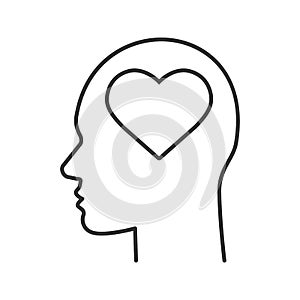 Human head with heart shape inside linear icon