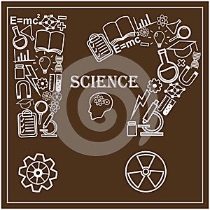 Human head and icons of science. Vector