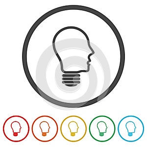 Human head light bulb  icon isolated on white background. Set icons colorful