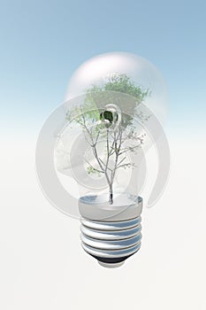 Human head light bulb with tree