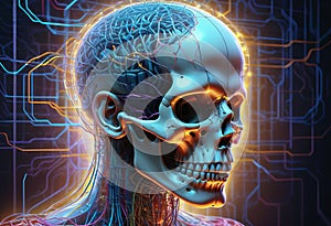 human head with lights in the brain in a futuristic concept