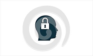 Human head with lock icon Logo design template element. Vector illustration