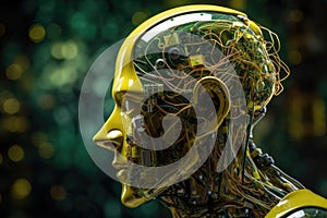 Human head made of cogs and circuits, concept image for artifical intelligence - AI Generated