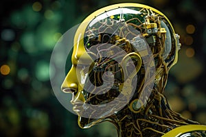 Human head made of cogs and circuits, concept image for artifical intelligence - AI Generated