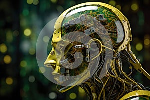 Human head made of cogs and circuits, concept image for artifical intelligence - AI Generated