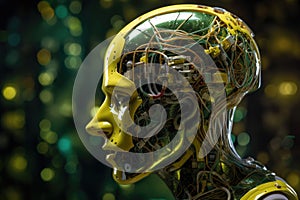 Human head made of cogs and circuits, concept image for artifical intelligence - AI Generated