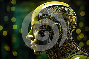 Human head made of cogs and circuits, concept image for artifical intelligence - AI Generated