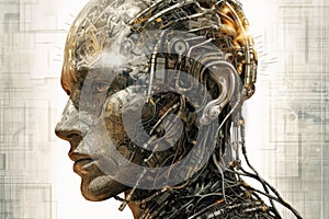 Human head made of cogs and circuits, concept image for artifical intelligence - AI Generated