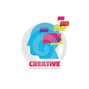 Human head - Manage - vector logo concept illustration. Creative idea. Learning education sign. Thinking brain symbol. Imagination