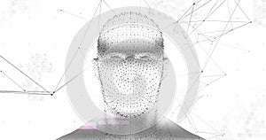 Human head model spinning against network of connections on white background