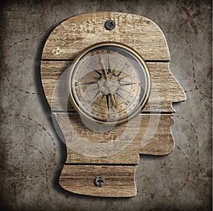 Human head and old compass. Idea concept.