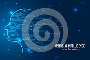 Human head outline with Circuit Lines. Abstract Artificial intelligence. Creative Brain Concept. vector illustration