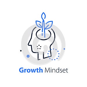 Human head and plant stem, mental health, cognitive psychology or psychotherapy concept, growth mindset